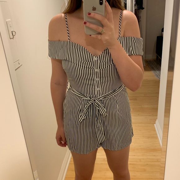 Charlotte Russe Pants - Stripped Cold Shoulder Romper